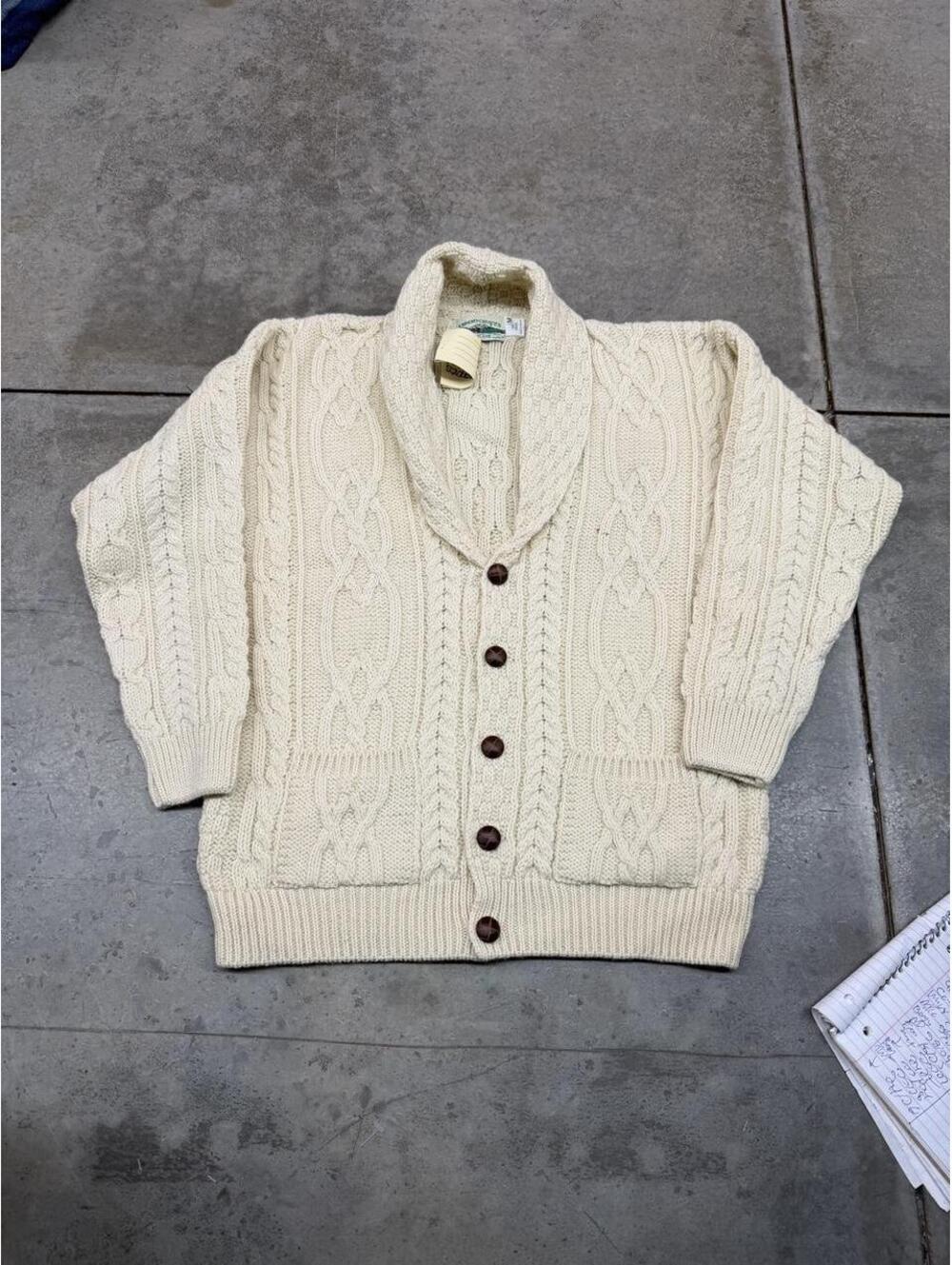 vintage new aran crafts made in ireland beige cardigan knit sweater size medium